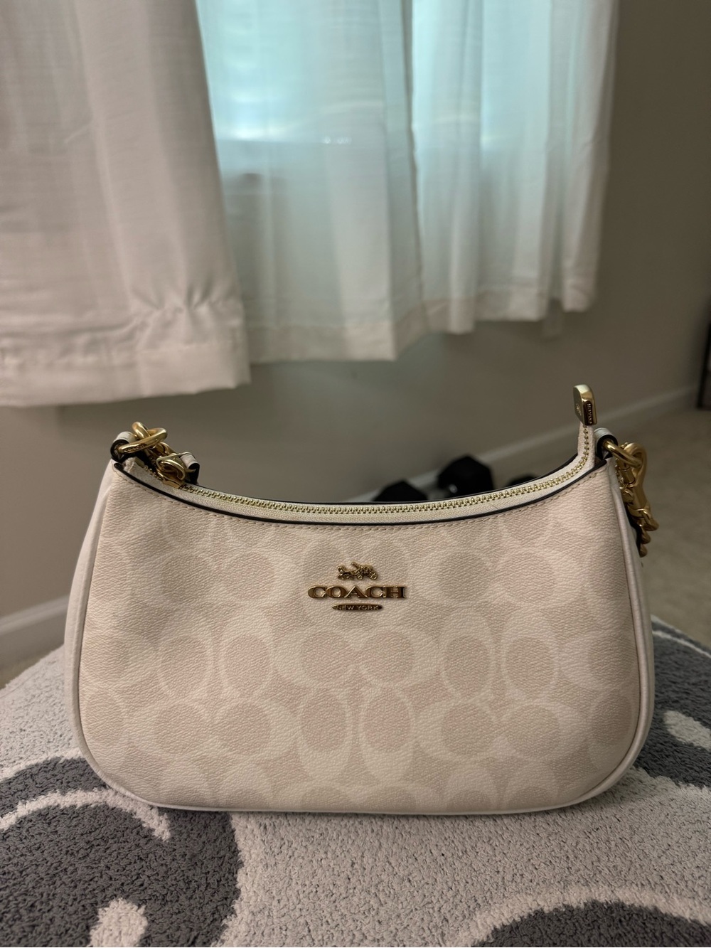 Coach white teri Signature Mini Shoulder Bag with Gold Hardware